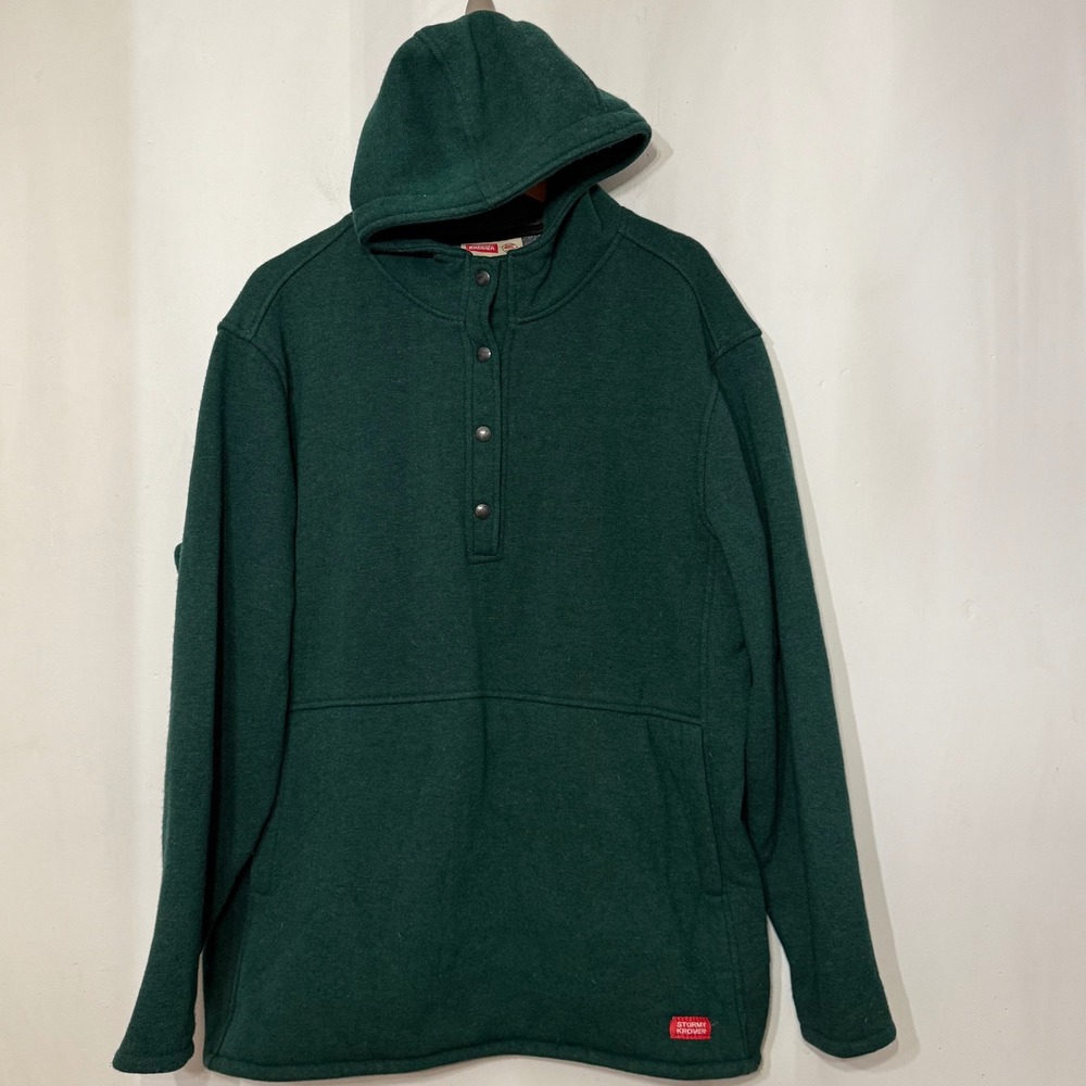 Stormy Kromer Mens XL Green Wool Blend Snap Henley Hoodie Tailgate Pullover